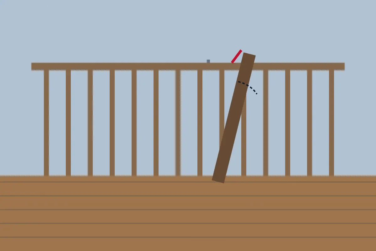 Illustration of a deck railing with a loose, leaning post