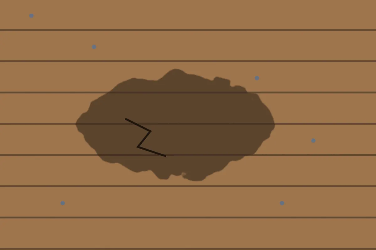 Illustration of deck boards with a dark rotted and cracked area