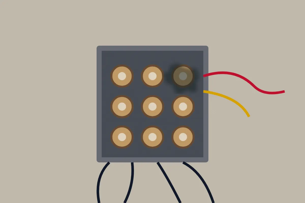 Illustration of an old fuse box with worn wiring
