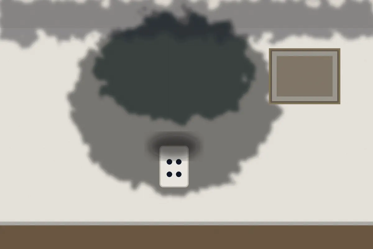 Illustration of black soot spreading up a wall and across the ceiling above an outlet
