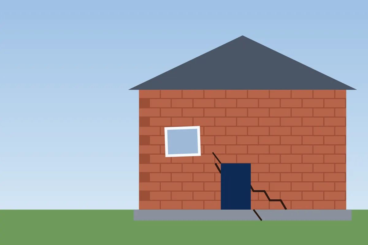 Illustration of a brick house with a stair step crack running down from a window