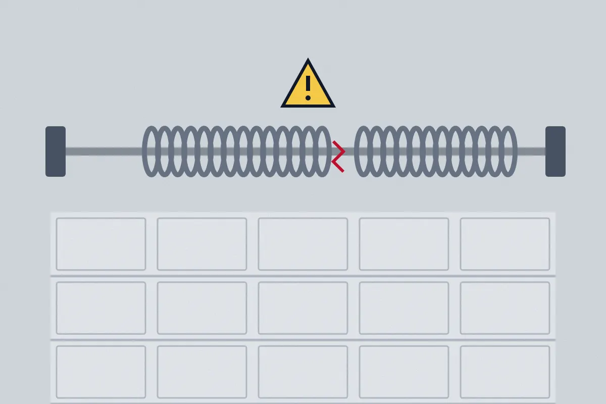 Illustration of a garage door torsion spring snapped in two above the door