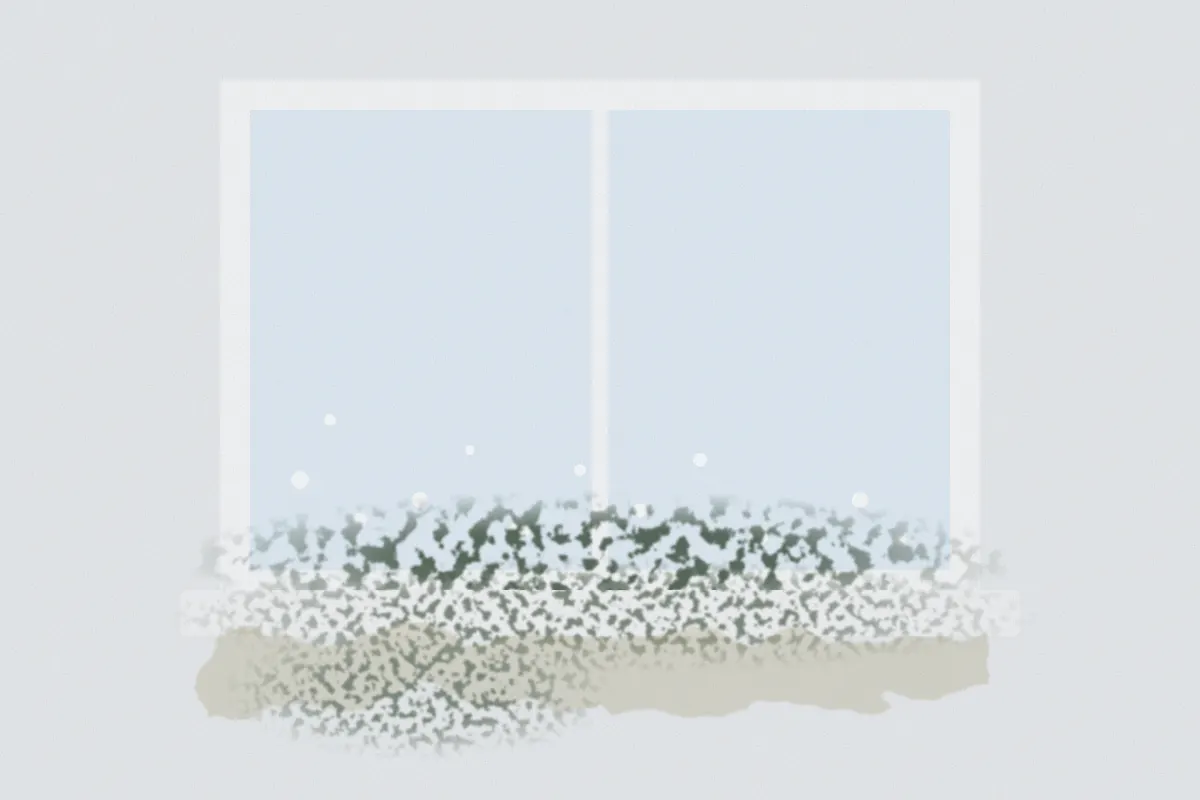 Illustration of mold growing along a window sill covered in condensation