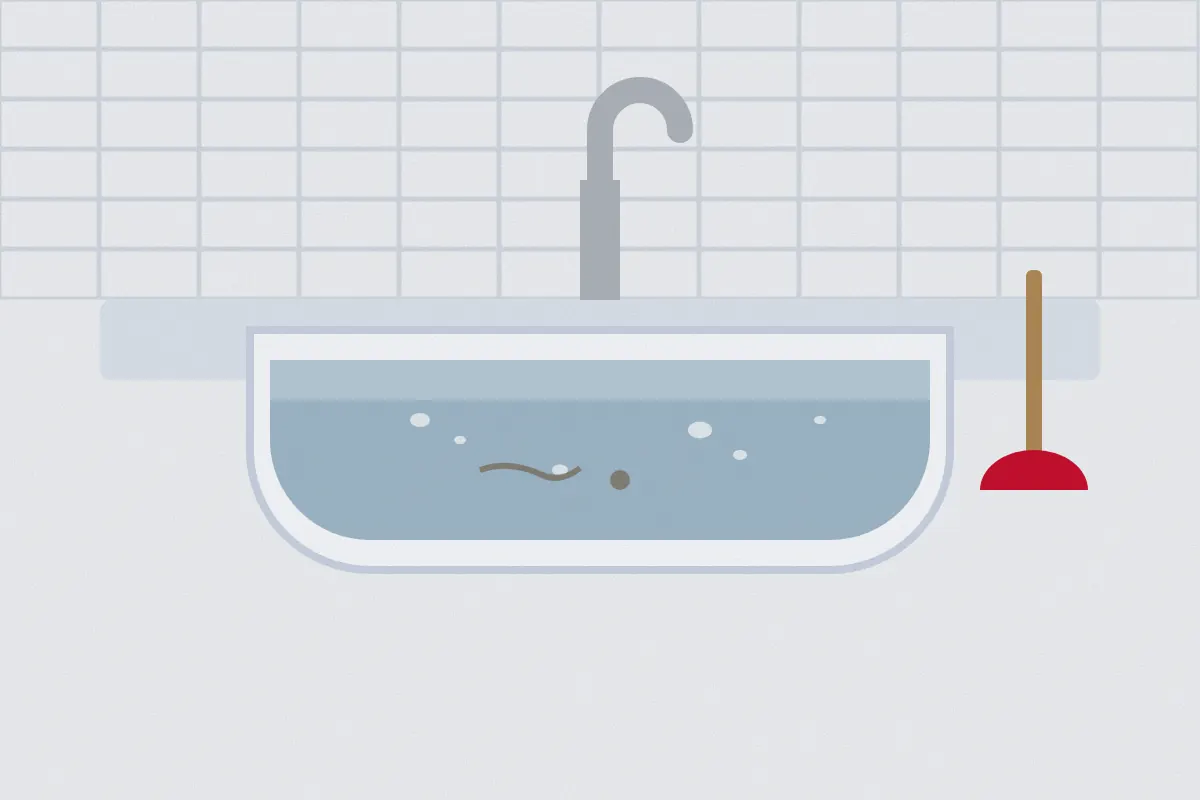 Illustration of a sink full of standing water that will not drain
